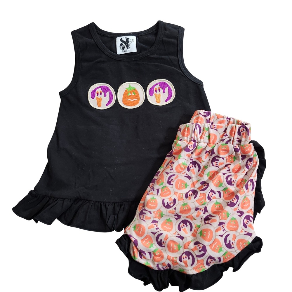 NEW Halloween Seersucker Joey Girls 18-24M Pumpkin Ghost Ruffle Shorts Set